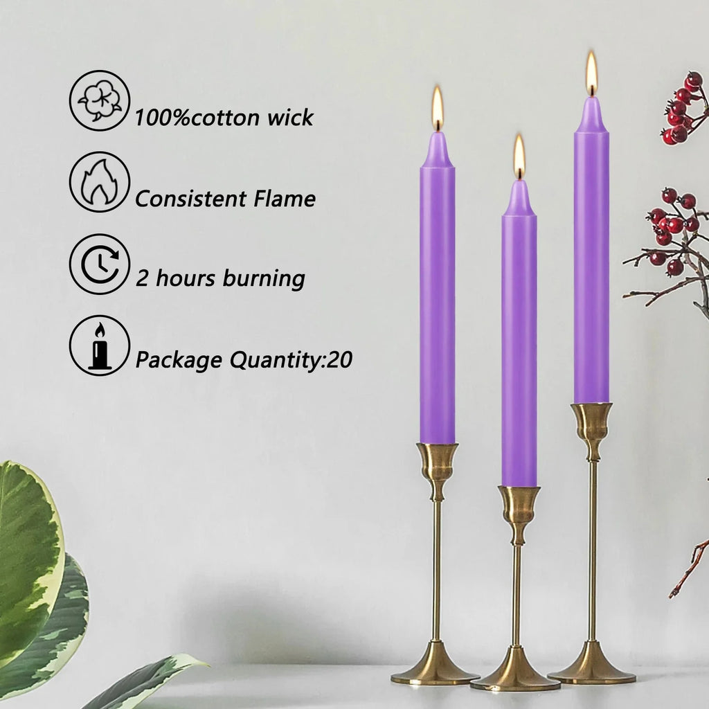 20 Pieces of Purple 4Inch Waxs, Drip-Free, Smoke-Free, Fragrance-Free, Home Dinner Candles, Hand-Pulled, High-Quality, Suitable for Church, Family, Wedding, Party, Seasonal Celebrations, Emergency Situations and Home Decorati