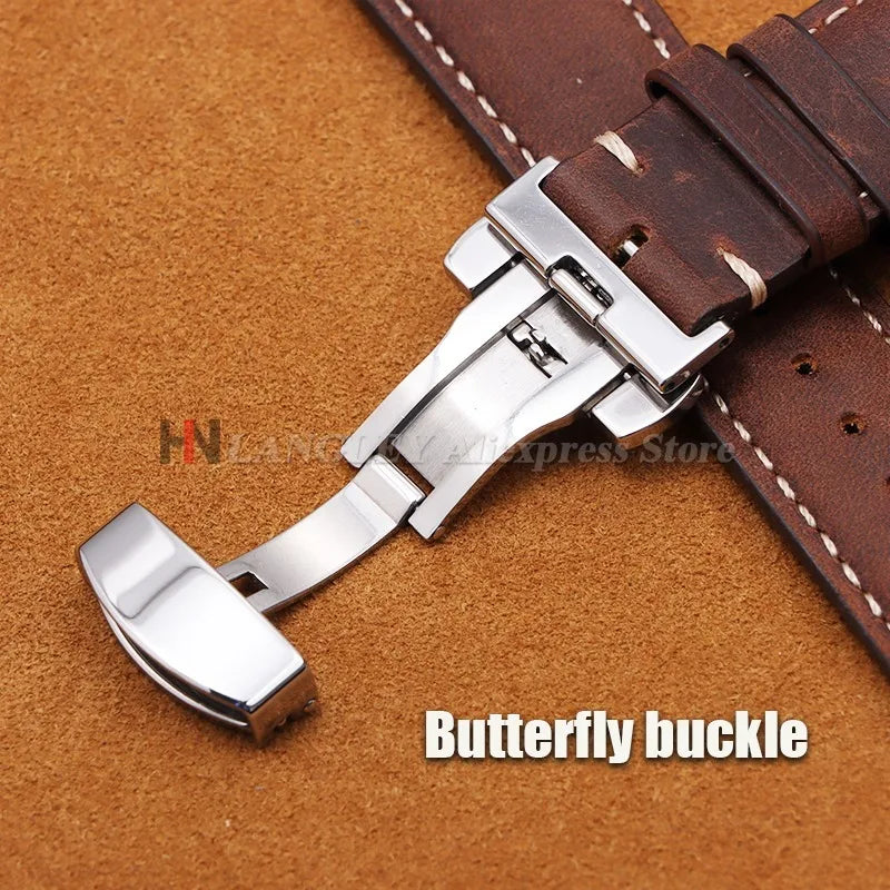 OnePlus Smartwatch Genuine Leather Band - Brown Butterfly Buckle Strap