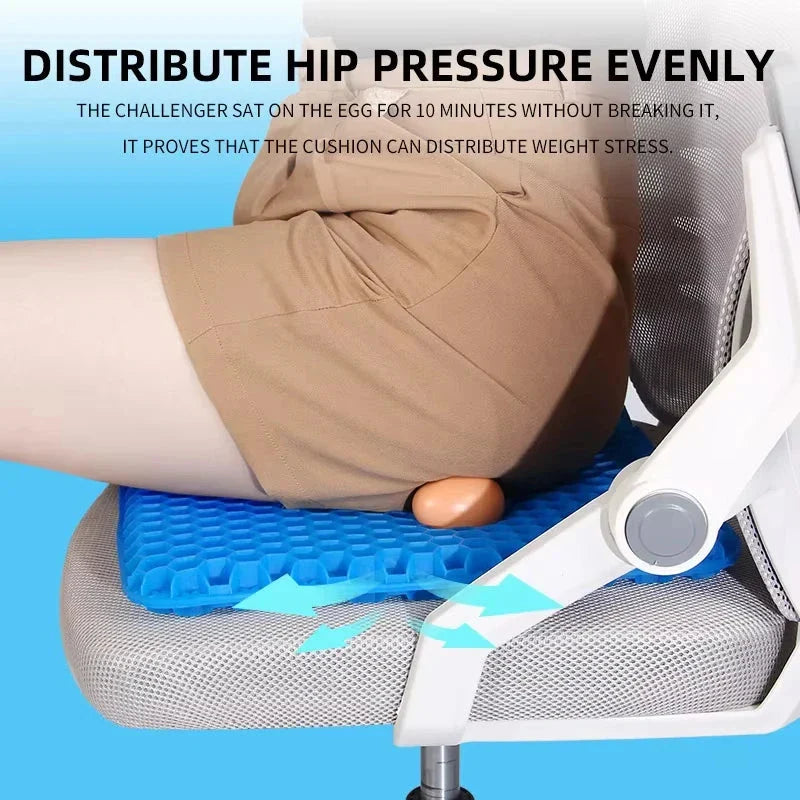 Breathable Gel Seat Cushion – Honeycomb Design for Tailbone & Back Pain Relief, Home Office & Car Use
