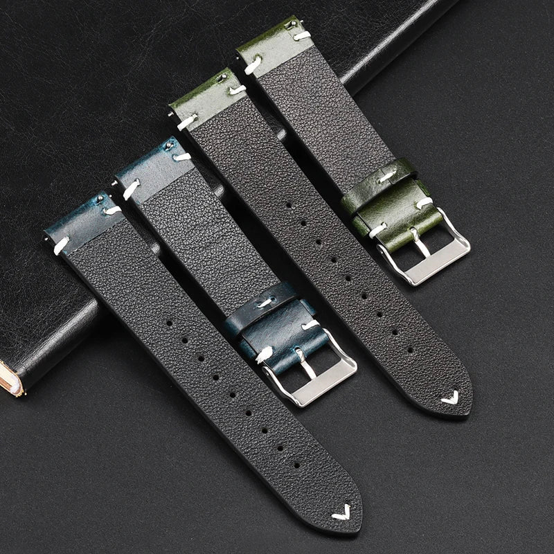OnePlus Smartwatch Leather Band Quick Release Retro Oil Wax Wristband