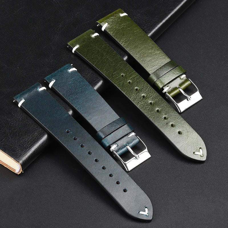 OnePlus Smartwatch Leather Band Quick Release Retro Oil Wax Wristband