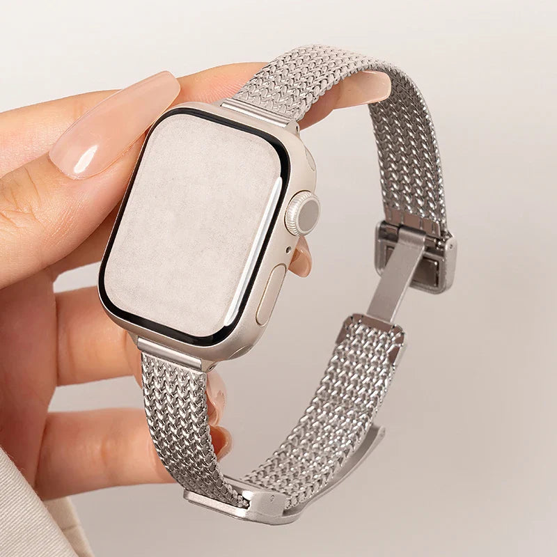 Women Metal Strap for Apple Watch Band 9 8 Ultra 49mm 7 SE 6 5 41mm 45mm 42mm 44/40/38mm Lady Gold Slim Magnetic iWatch Bracelet