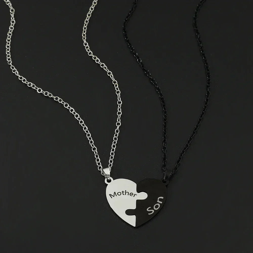 Father Mom Son Daughter Family Necklace Love Heart Puzzle Pendant Necklace Stainless Steel Jewelry for Women Mother's Day Gift