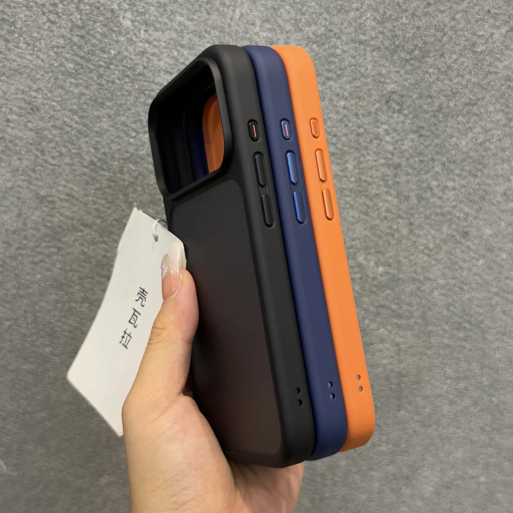 Luxury Orange Shield Matte Transparent Phone Case For iPhone 17 Pro Max 17 Pro 17 New Metal Buttons Skin Feel Shockproof Cover