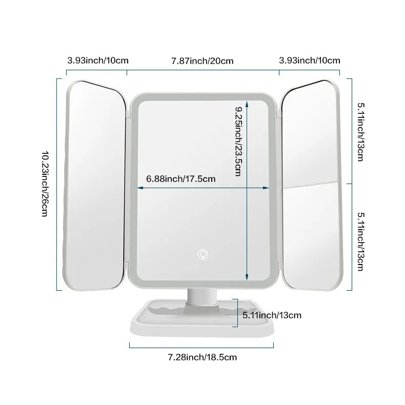 NNEOBA Trifold LED Makeup Mirror - Smart Complementary Beauty Lights