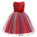 Sequins Girls Dress Summer Flower Fashion Rainbow Mesh Little Princess Dresses