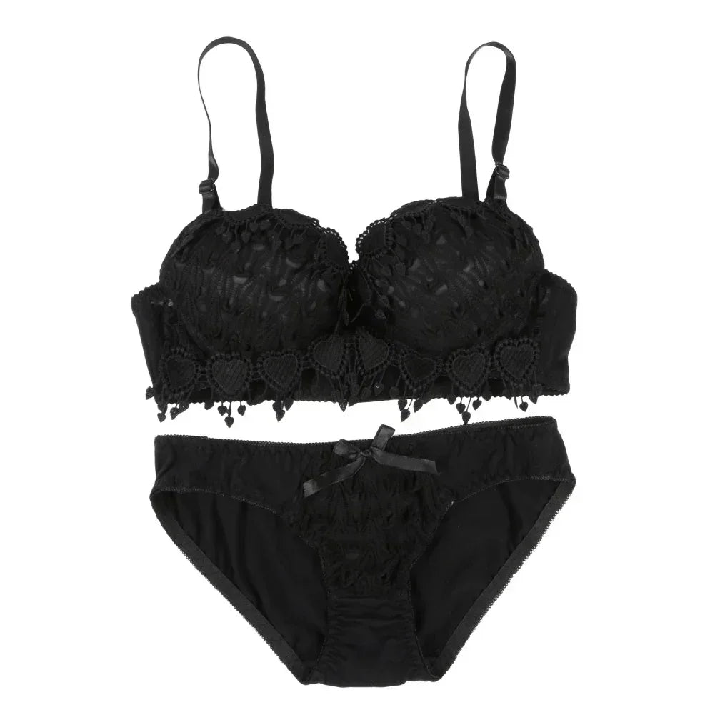 Women Lace Bra Sets Flower Printed Underwear Suit Sexy Lady Ultra-Thin Lingerie Comfortable Push Up Brassiere Outfit