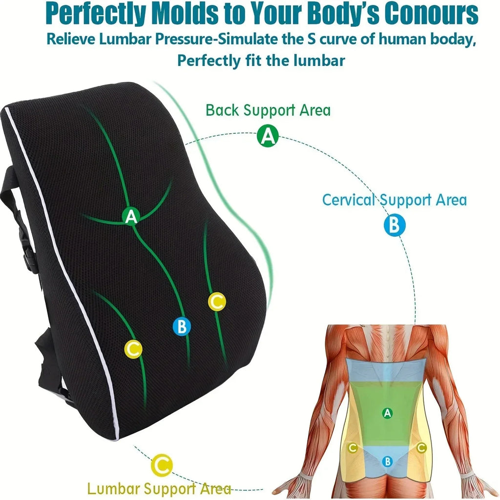 Ergonomic Memory Foam Lumbar Support Cushion – Back Pillow for Office Chair, Car, and Home Use