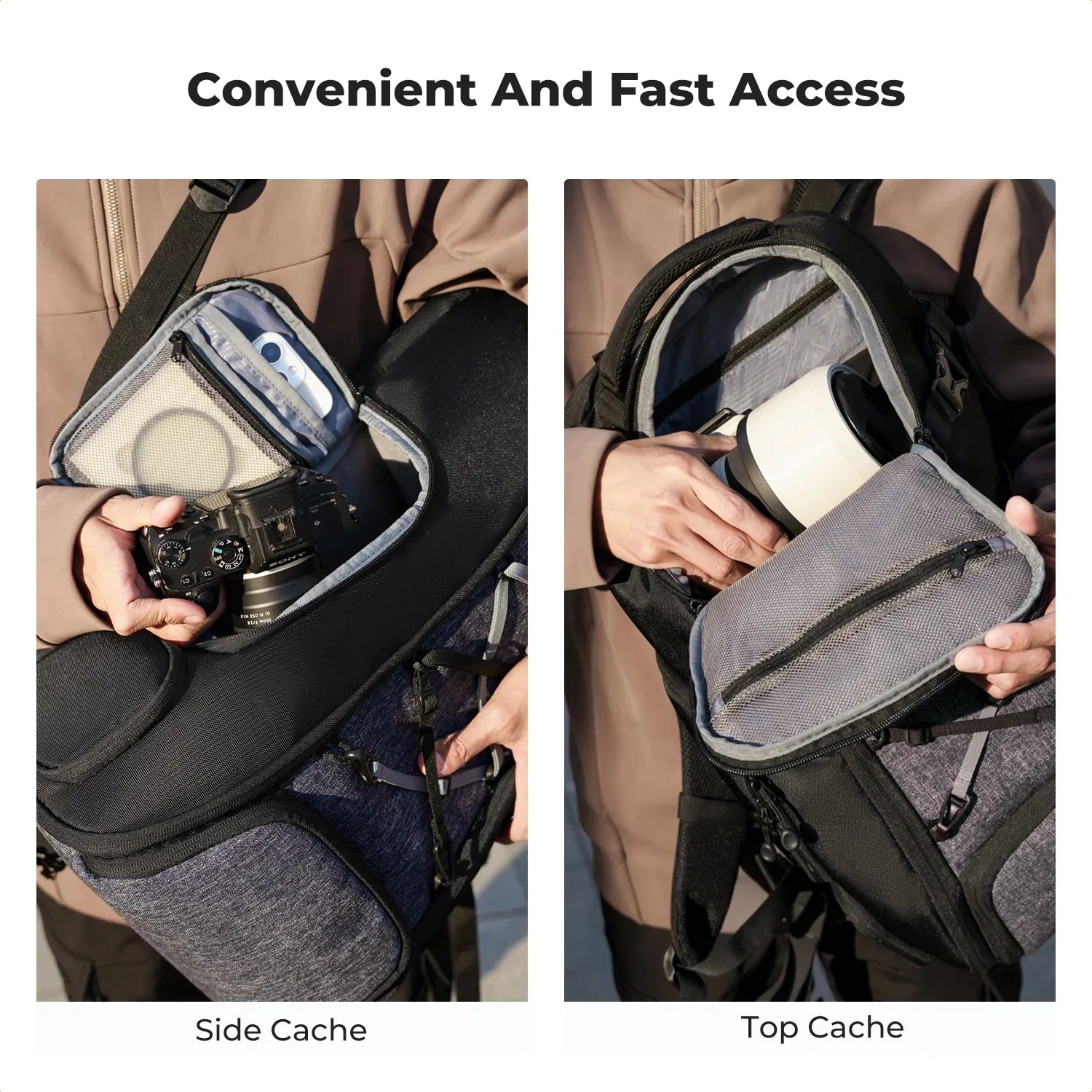 Camera Backpack with Tripod Strap Outdoor Black