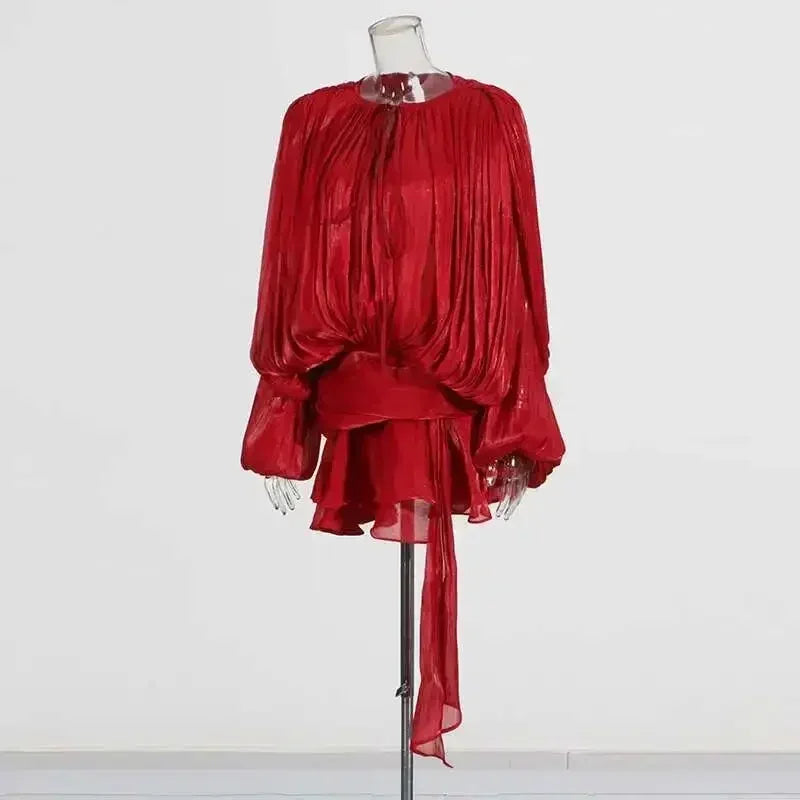 Women's A-Line Mini Dress with Long Sleeves & Empire Waist