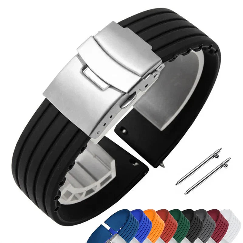OnePlus Watch Band Silicone Rubber Strap Deployment Buckle Black Brown Green