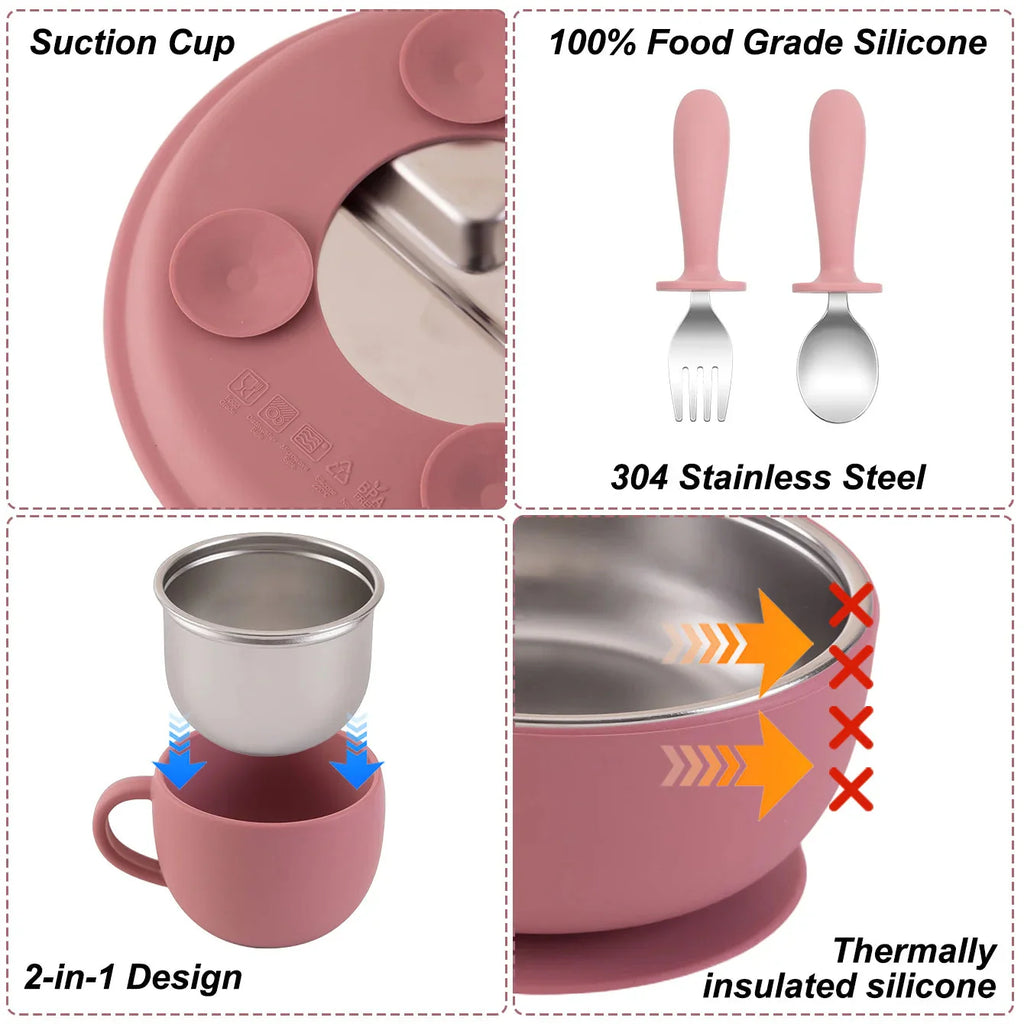 Stainless Steel Baby Feeding Set with Silicone Sucker