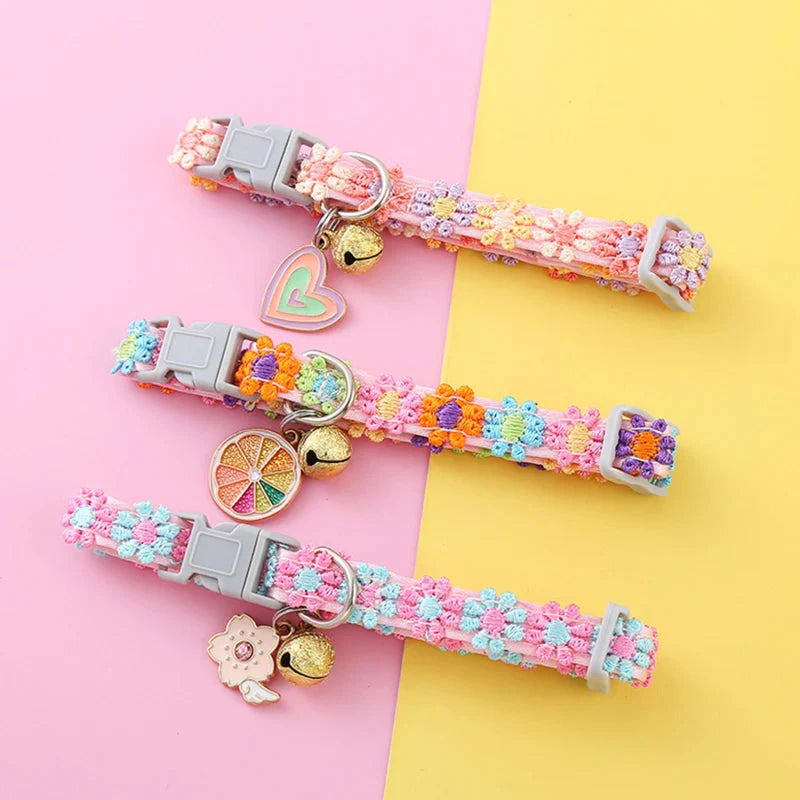Colorful Pet Collar with Bell – Adjustable for Cats & Small Dogs