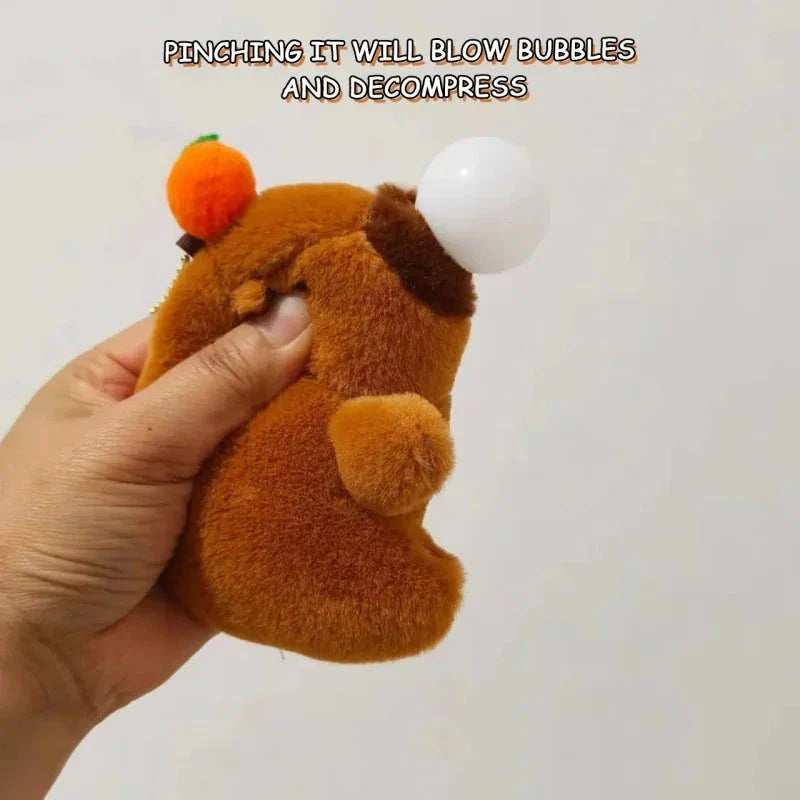 Plush Capybara Keychain – Cute Persimmon Wagging Tail Pendant Toy