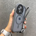 16 ProMax Flip Lens Bracket Magsafe Case for iPhone 16 15 14 13 12 11 Pro Max 16 Plus Fashion Nylon Lanyard Clear Magnetic Cover