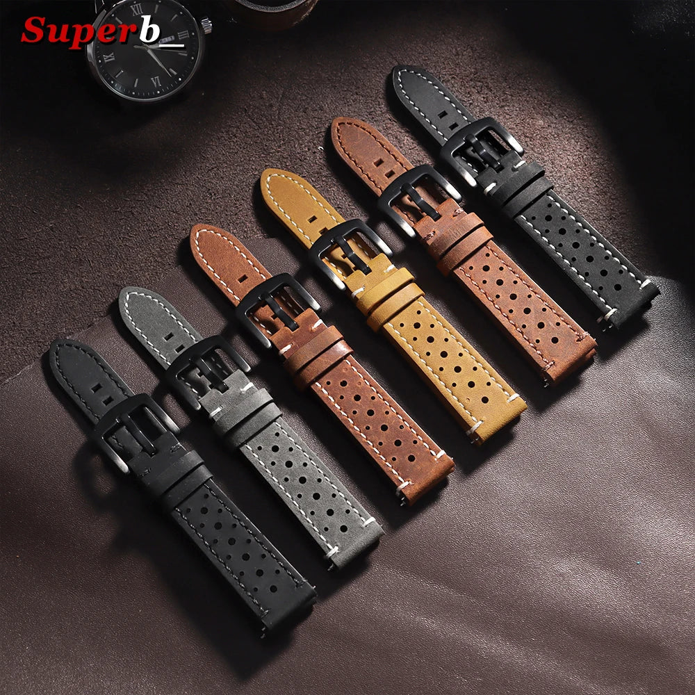 Amazfit Bands Leather Quick Release Watch Band Vintage Brown Cowhide Strap