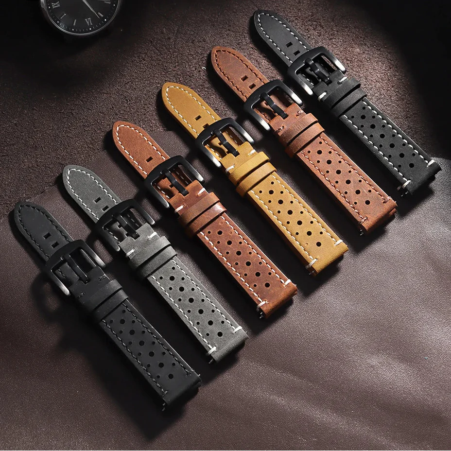 Polar Watch Band Quick Release Leather Strap Handmade Breathable Porous Cowhide