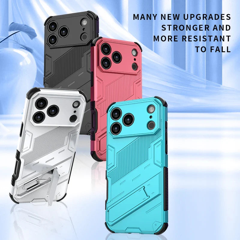 New Solid Armor Cyber Shockproof Phone Case For iPhone 17 Pro Max 17 AIR With Stand Holder Cover Protective Shell