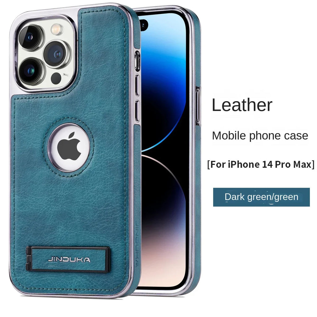 Invisible Fold Stand Phone Case with Electroplated Bezel for iPhone 16 15 14 Plus 13 12 11 Pro Max Ultra Thin PU Leather Cover