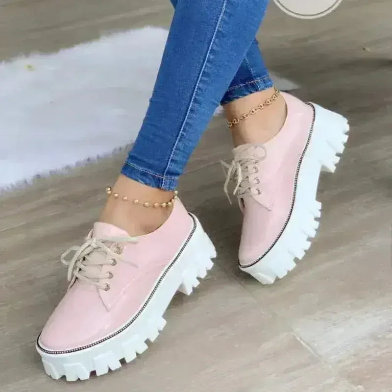 Platform Oxford Shoes - Thick Heel & Pink/Red/Black | Femstylo