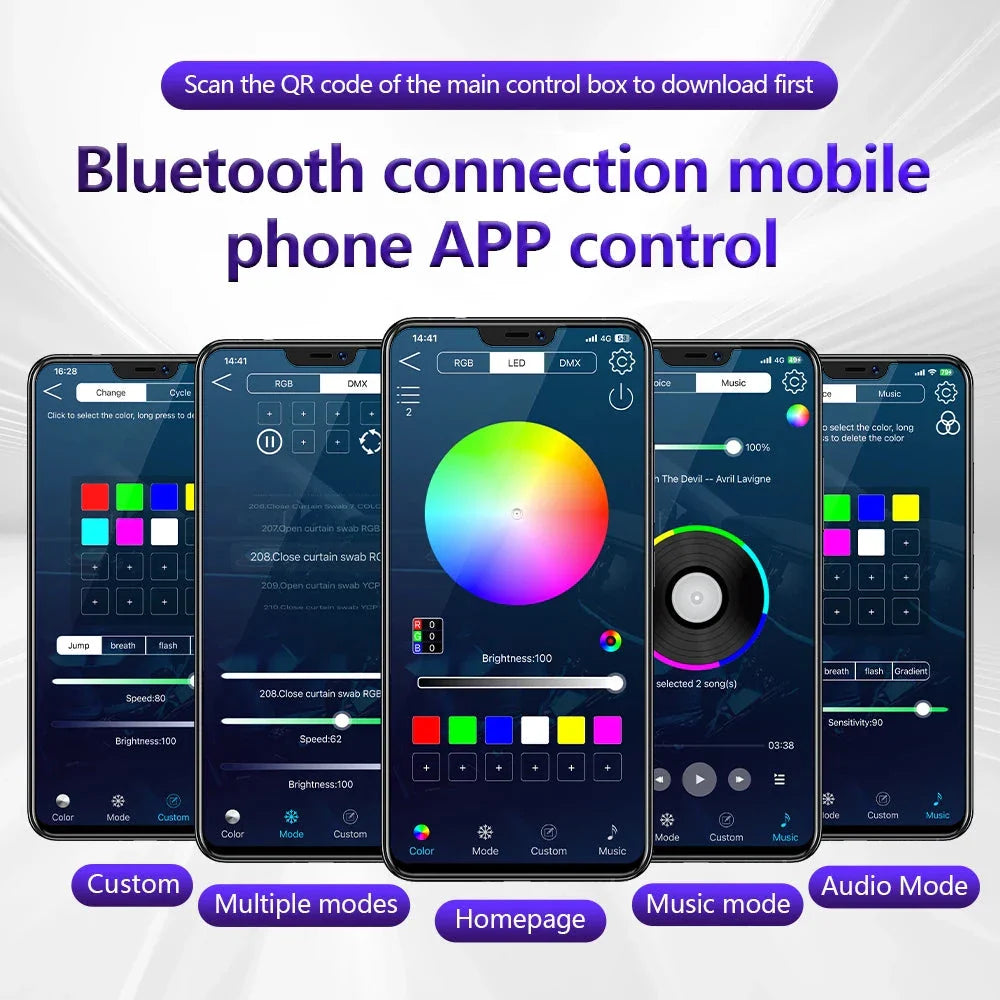 Universal 18-in-1 RGB Car Ambient Light Kit - Full Color App-Controlled Neon Strips