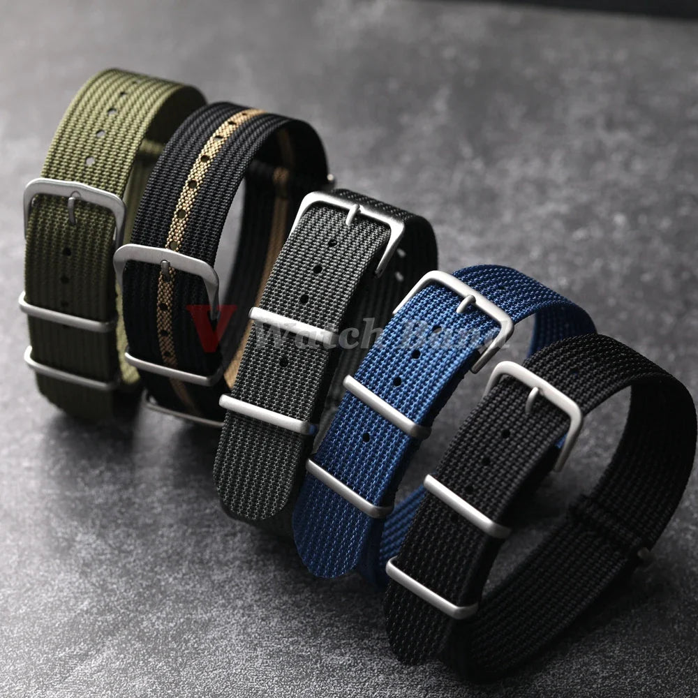 Polar Ribbed Nylon Watch Band Unisex Fabric Strap With Pin Buckle
