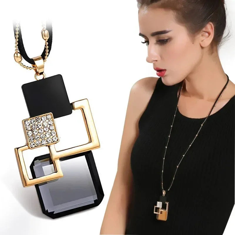 New Arrival Long Necklaces for Women 2024 Fashion Gray Crystal Choker Collier Femme Statement Necklaces & Pendants Accessories