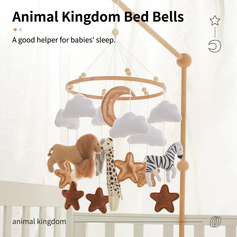 Wooden Crib Mobile Bed Bell with Soft Felt Animals