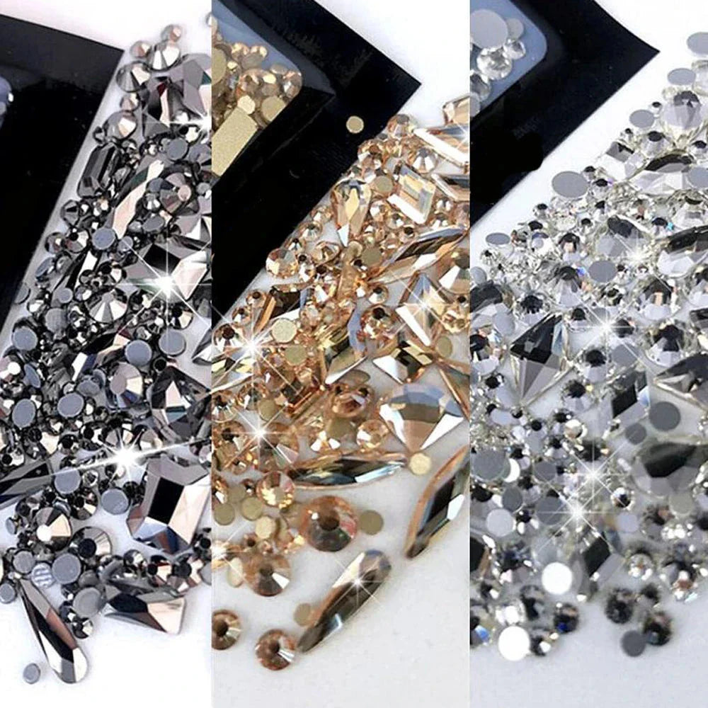 180pcs AB Flatback Glass Nail Rhinestones - Multi-Shape Gems for DIY Nail Art