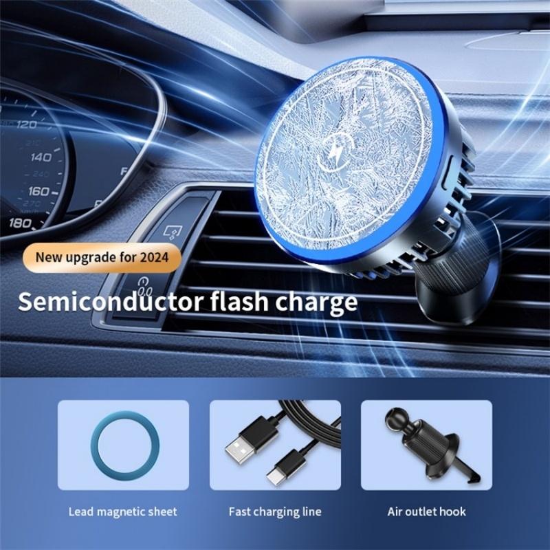 NNEIDS Wireless Magnetic Car Vent Charger With Colourful Light - Phone Charging Stand