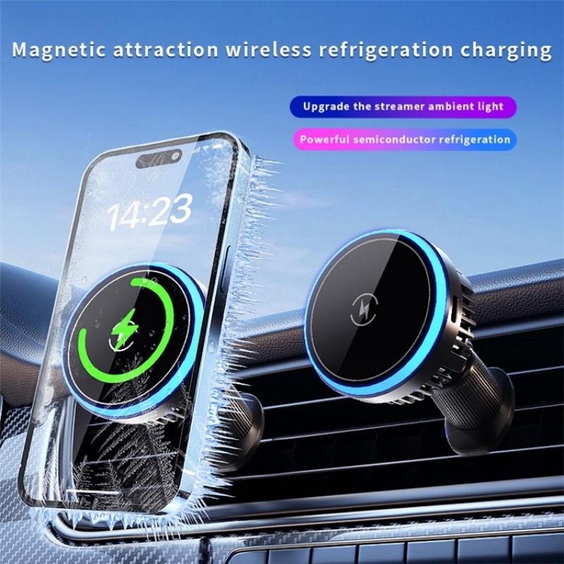 NNEIDS Wireless Magnetic Car Vent Charger With Colourful Light - Phone Charging Stand