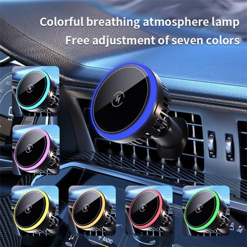 NNEIDS Wireless Magnetic Car Vent Charger With Colourful Light - Phone Charging Stand