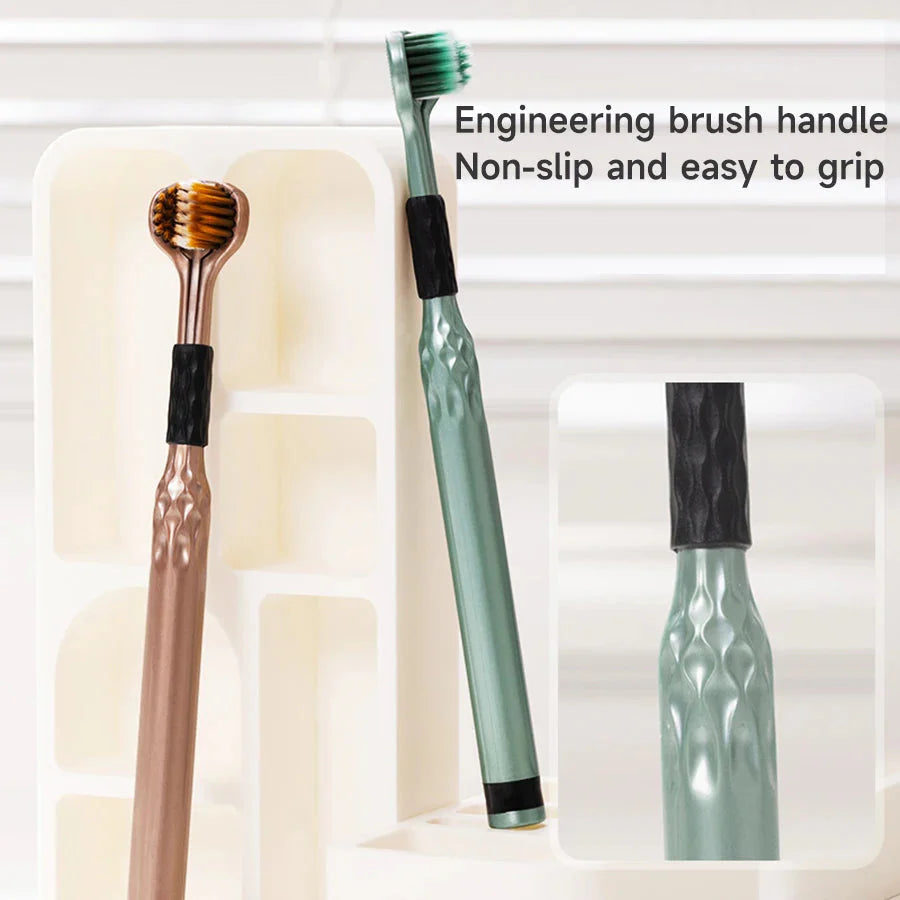 3-Sided Toothbrush for Comprehensive Cleaning | Ideal Angle Design | Raised Tongue Coating Brush | 2-Pack | Soft Bristles for Ge