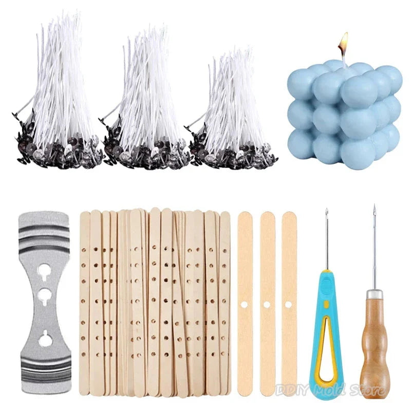 120Pcs Waxed Cotton Candle Wicks with Metal Stand – Smokeless Pre-Waxed Wick Set for DIY Candle Making, Soy & Paraffin Wax Supplies