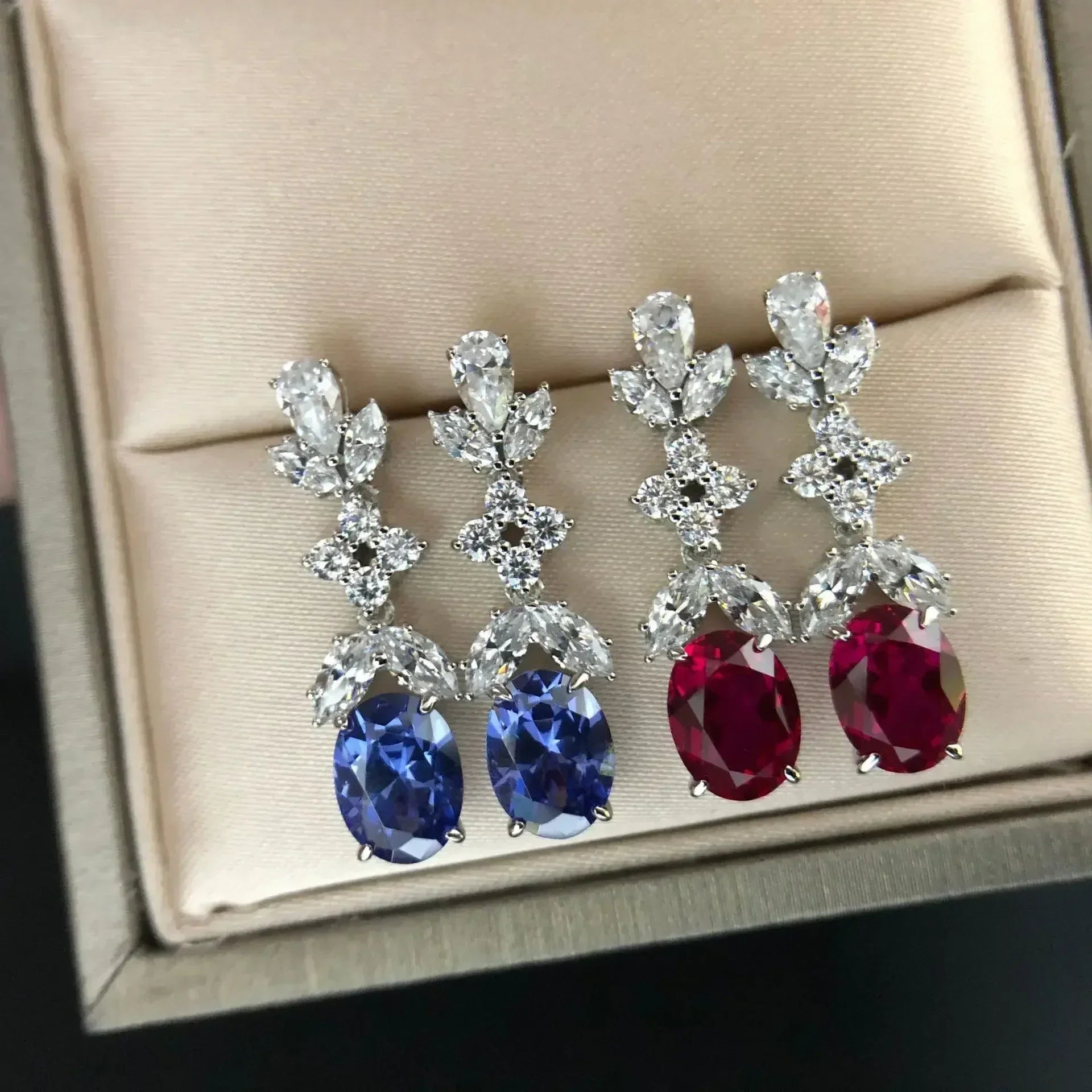 Women Marquise Pave with Oval Drop Earrings 1.5ct Moissanite PT950 Platinum - PT950 Dual-Shape Crafted, Marquise + Oval