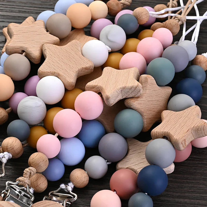 Baby Pacifier Chain Clip Silicone Teether Beads Soother Toy