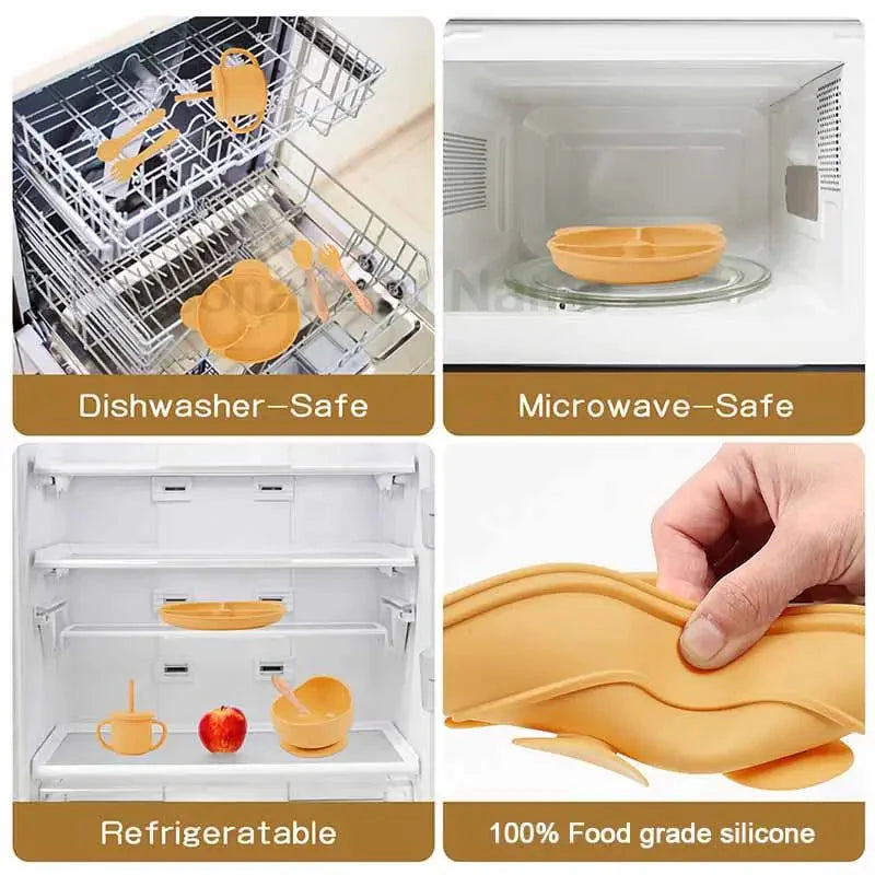 Baby Feeding Plate Set Suction Bowl Silicone Tableware 6PCS