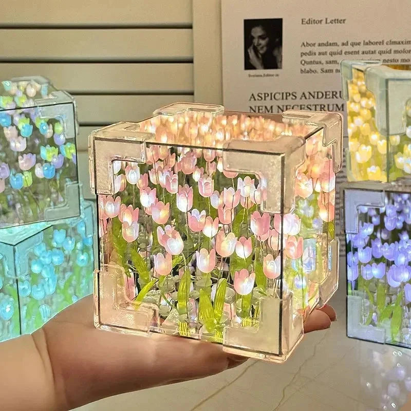 Handmade DIY Tulip Flower Cube Night Light GT Full Set of Material Package Room Decoration Couple Birthday Gift Night Light