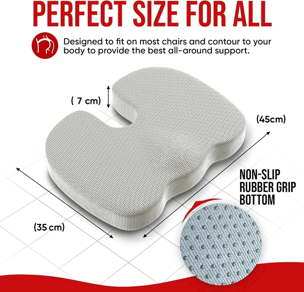 Ergonomic Memory Foam Office Cushion - Hemorrhoid & Chair Support for Long Sitting