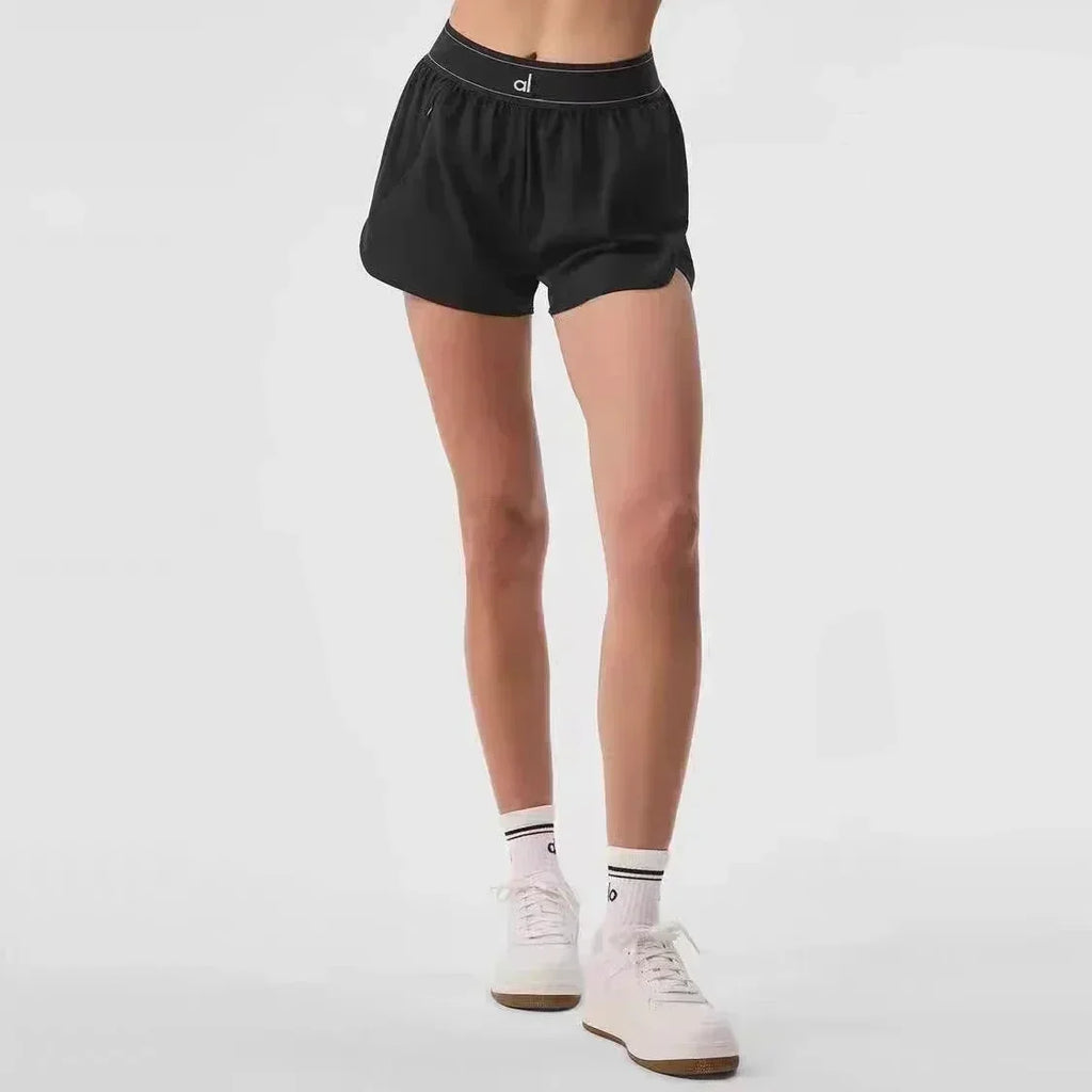 Outdoor Running Anti-Shine Sports Shorts Letter High Waisted Webbing Yoga Fitness Quick Dry Shorts