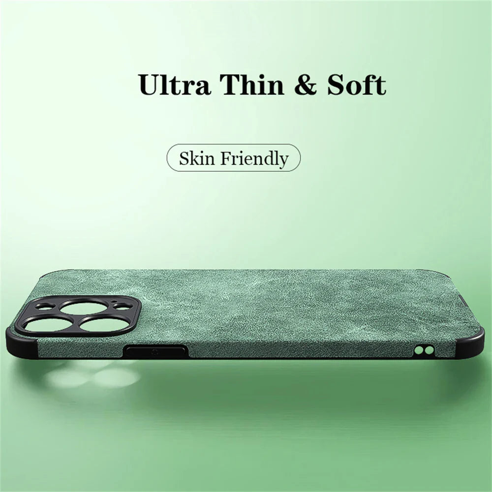 Luxury Shockproof Matte Lambskin Leather Case for iPhone 16 15 14 13 12 11 Pro X XR XS Max 7 8 Plus Soft Fabric Vintage Cover