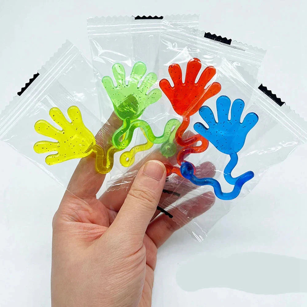 12PCS for Kids Adult Glitter Sticky Hands Mini Stretchy Stress Relief Sensory Toys Party Favors Supplies Goodie Bag Stuffers