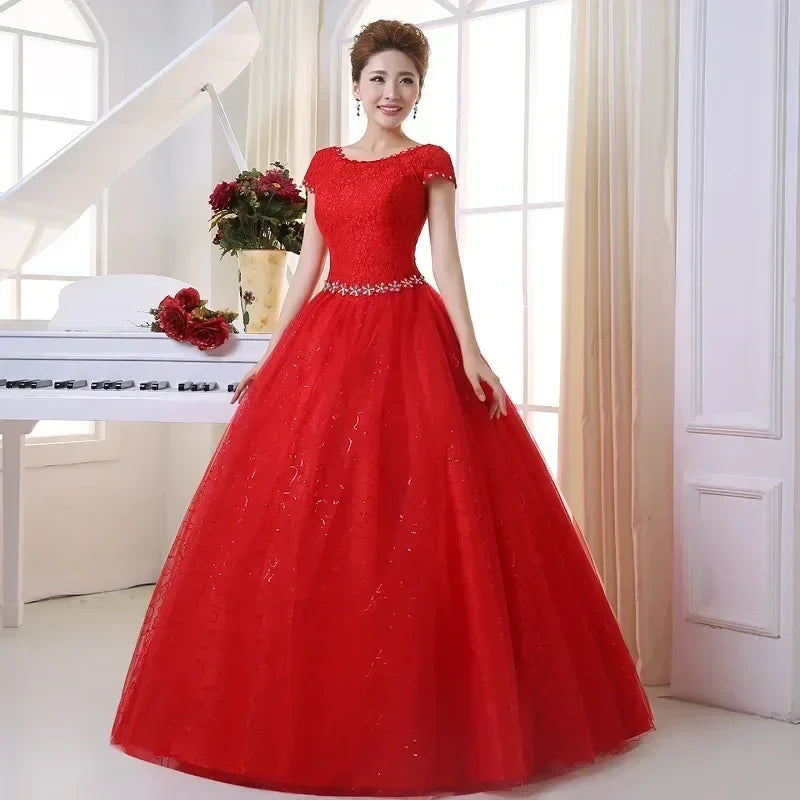 Plus size Vestidos De Novia Real Photo Red pure White Lace O-neck Sequins Wedding Dresses Cheap Princess Bride Gowns Frock HS587