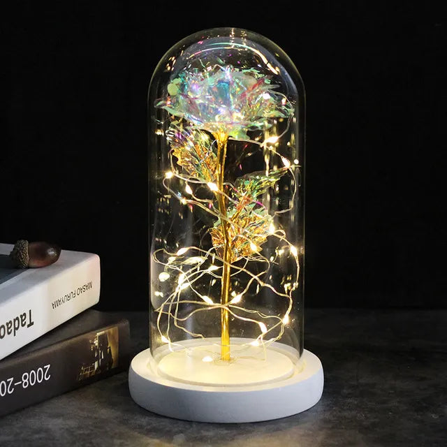 NNEOBA LED Galaxy Rose - Beauty and the Beast Eternal Flower Glass Cover - White Base Bright