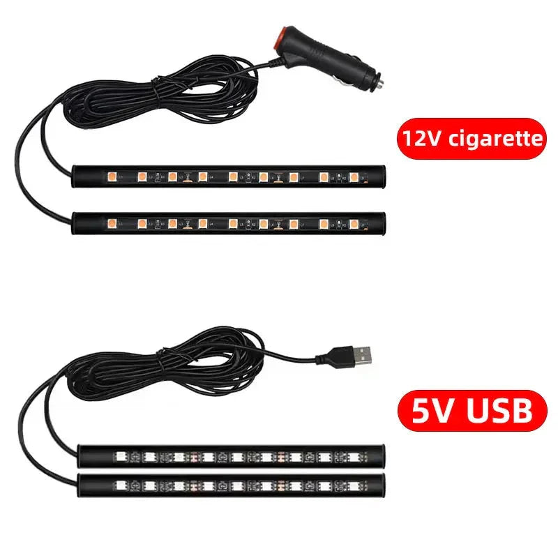 2-in-1 LED Car Neon Foot Light - USB & Cigarette Lighter Interior Ambient Lamp