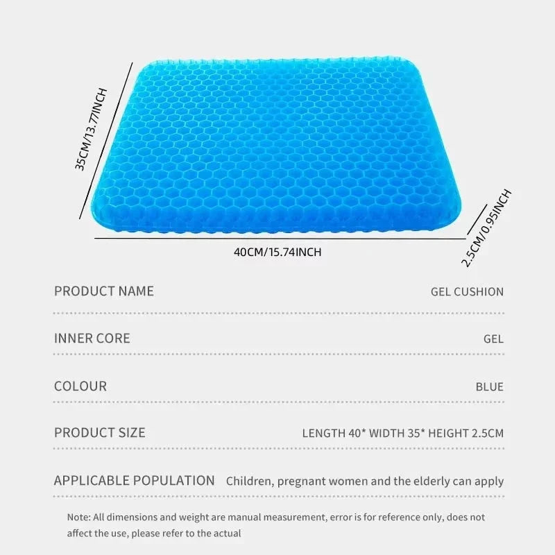 Breathable Gel Seat Cushion – Honeycomb Design for Tailbone & Back Pain Relief, Home Office & Car Use