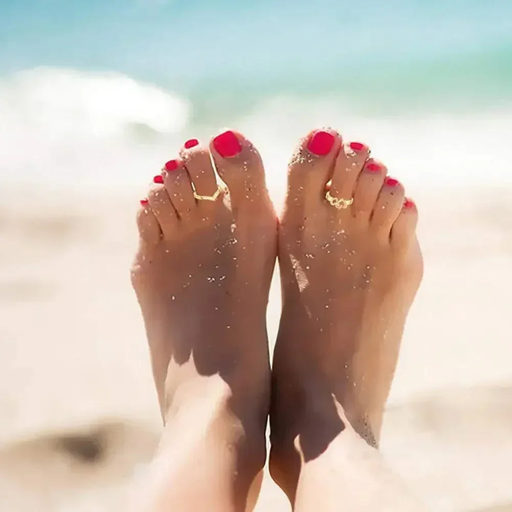 12pcs Adjustable Toe Rings For Women Girls Simple Beach Open Toe Set Cute Heart Feather Summer Toe Foot Jewelry