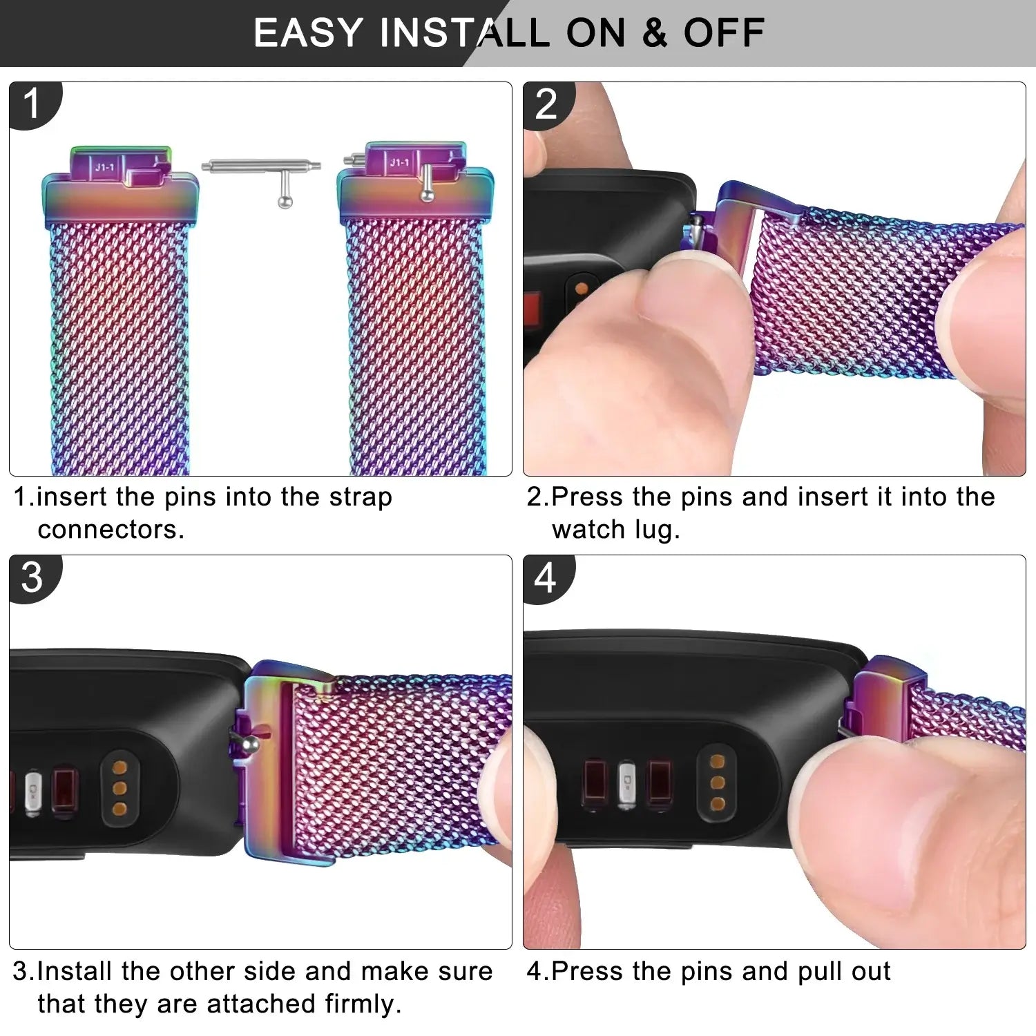 Fitbit Inspire 2, 1, HR Stainless Steel Magnetic Band - Mesh