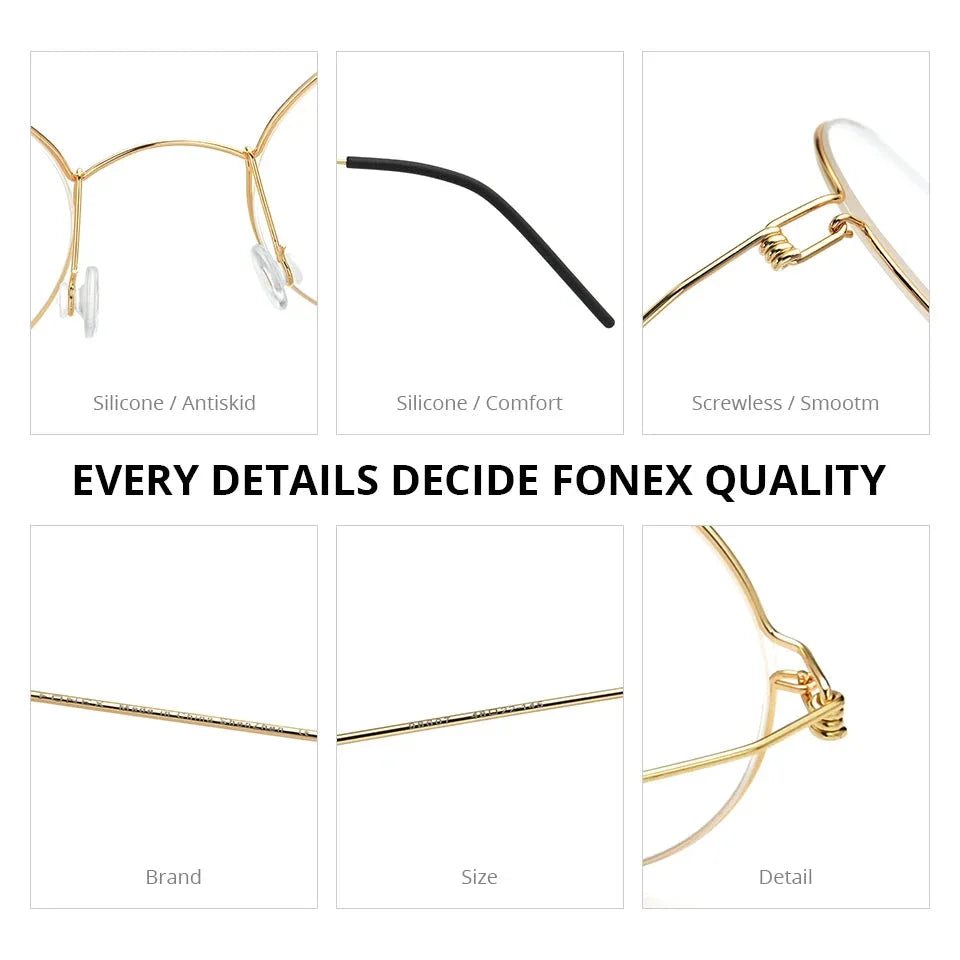 FONEX Screwless Round Eyeglasses – Titanium Alloy Frame for Men & Women