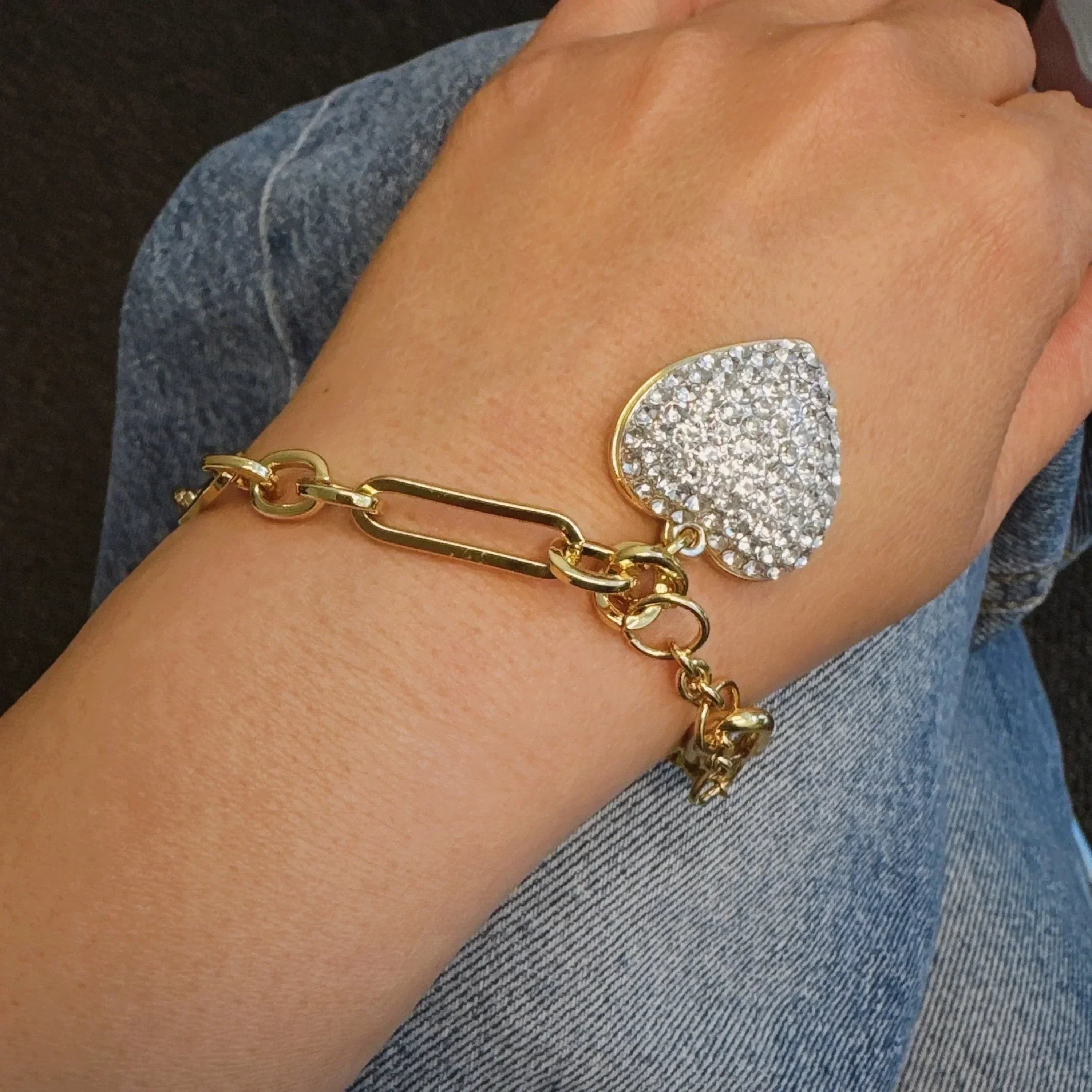 Sparkly Big Heart Chain Bracelet